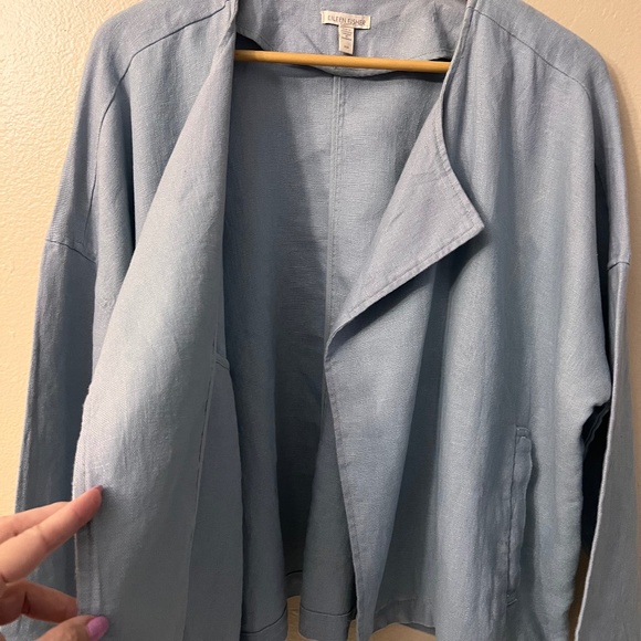 Eileen Fisher Heavy Organic Linen Draped Open Front Jacket Light Blue Size M - Picture 8 of 12